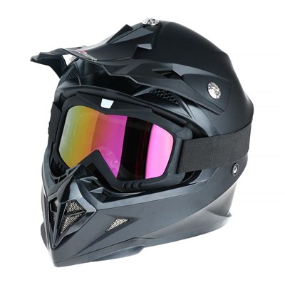 Очки-маска для езды на мототехнике, стекло золотой хром, чёрные, ОМ-14