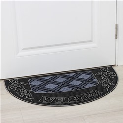 Коврик придверный Доляна «Welcome», полукруглый, 45×75 см, серебряный