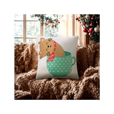 Наволочка декоративная новогодняя «Этель. Бирюзовая новогодняя чашка» 40×40 см