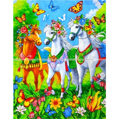 5 ШТУК - Полотенца вафельные - символ Года Лошади