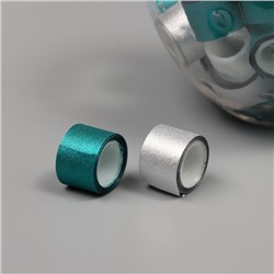 Клейкая лента пластик в банке «Глори. Серебро, голубой», набор 40 шт., 1.2 см, дл.0.9 м, 7×7×9 см