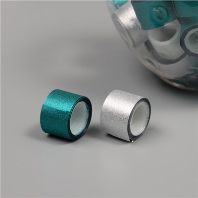 Клейкая лента пластик в банке «Глори. Серебро, голубой», набор 40 шт., 1.2 см, дл.0.9 м, 7×7×9 см