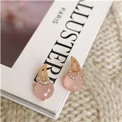 Серьги ювелирная бижутерия коллекция "Xuping" покрытие позолота, вставка: фианиты и цирконы, цвет: прозрачный и розовый матовый, арт.007.207