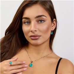 Комплект ювелирной бижутерии коллекция "Дубай" серьги, кулон и кольцо 17 р покрытие посеребрение, вставка: стекло, цвет: тиффани матовый, арт.215.631-17