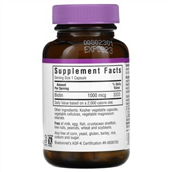 Bluebonnet Nutrition, Биотин, 1000 мкг, 90 вегетарианских капсул