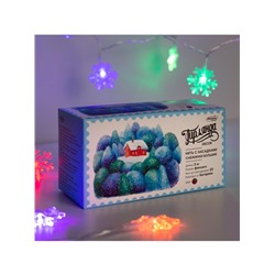 Гирлянда «Нить» 3 м с насадками «Снежинки большие», IP20, прозрачная нить, 20 LED, батарейки AAх3 (нет в комплекте), свечение мульти