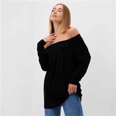 Лонгслив на одно плечо женский MINAKU: Basic line цвет черный, размер 48