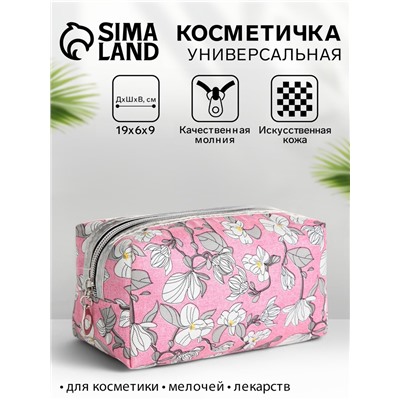 Косметичка на молнии женская, с рисунком, с рисунком, пастельно-розовая