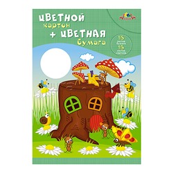 Картон цветной А4 16л. 8цв. + цветная бумага 16л. 8цв. "Маленький домик"