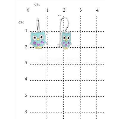 Серьги детские из серебра с эмалью родированные - Совята 925 пробы 5067эр2