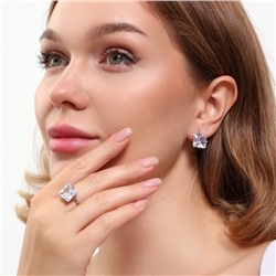 Комплект ювелирная бижутерия серьги и кольцо 18 р покрытие: посеребрение, вставка: фианиты, цвет: прозрачный, арт.215.455-18