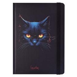 Ежедневник недатированный А5,128л. "Кот с желтыми глазами" 7БЦ, мат.лам,чер.фон+рез,недат.к