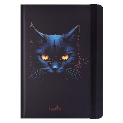 Ежедневник недатированный А5,128л. "Кот с желтыми глазами" 7БЦ, мат.лам,чер.фон+рез,недат.к