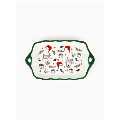 Блюдо керамическое «Новогодние олени», 23×13×2.5 см, ручная работа