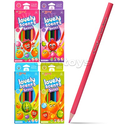 Карандаши цветные 12 цв., "Фрукт" пластиковые, трехгранные, заточенные, грифель 2.8 мм, картон. уп., европод.