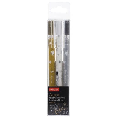 Набор гелевых ручек  3цв "АУРА/Aura" 0,8 мм (золото, серебро, белая) (091119) Хатбер