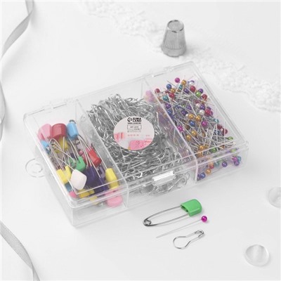 Набор булавок: портновские, с круглым концом, английские, 22 / 37 / 40 мм, 422 шт., разноцветный