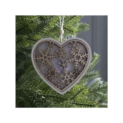 Ёлочная игрушка «Сердце в снежинках», 13×13×1 см, 3 LED, от батареек, свечение тёплое белое