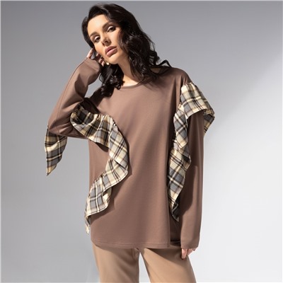 Лонгслив в стиле пэчворк, Гардеробная магия (коричневый)