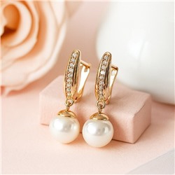 Серьги коллекция "Xuping" покрытие позолота, вставка: фианиты и жемчуг, арт.001.856