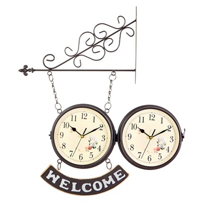 Часы настенные двусторонние, на подвесе WELCOME, плавный ход, циферблат d-20 см, 55×36 см