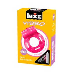 Розовое эрекционное виброкольцо Luxe VIBRO «Ужас альпиниста» + презерватив
