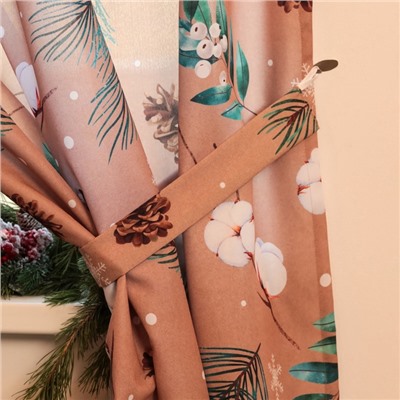 Комплект штор для кухни с подхватами «Этель» Fir branches, 2 шт., бежевые, 145×180 см