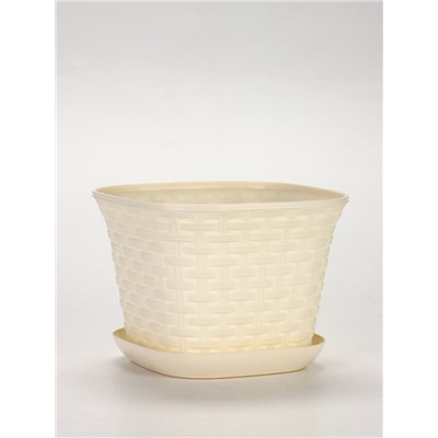 Кашпо для цветов «Ротанг», 4.6 л, 22.4×22.4×16.5 см, пластиковое, с поддоном, бежевое