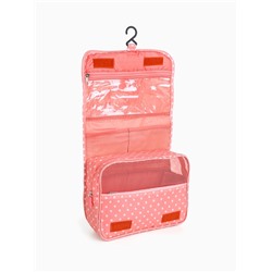 Косметичка-несессер дорожная на молнии, липучках, с крючком, с ручкой, в горошек, розовая