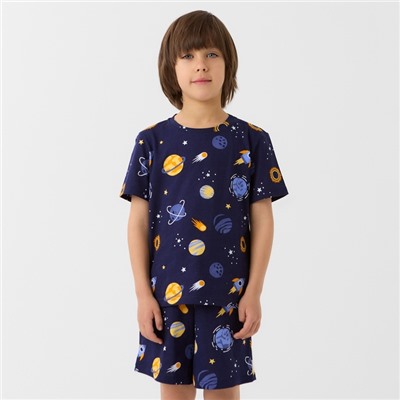 Пижама для мальчика (футболка и шорты) KAFTAN: Space, тёмно-синяя, размер 28 (86-92 см)