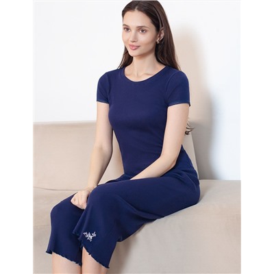 Укороченные брюки с поясом на резинке из фактурного трикотажа в рубчик с вышивкой