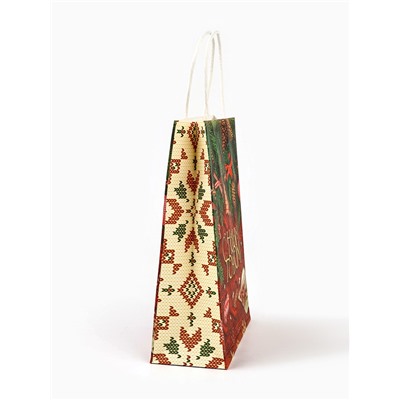 Пакет бумажный подарочный новогодний крафт «Новогодняя атмосфера» 18×8×25 см