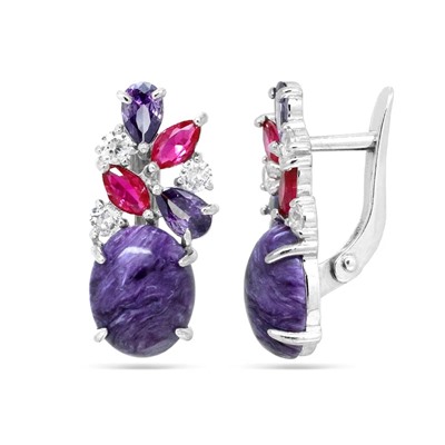 Серьги из серебра чароит, СПН4185