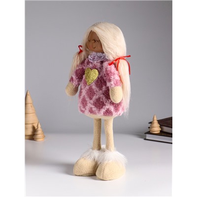 Интерьерная кукла текстильная «Малышка с хвостиками в розовом платье с сердцем», 14×8.5×32 см