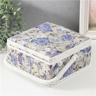 Шкатулка для рукоделия и шитья «Сиреневая цветочная поляна», хранение ниток, иголок, мелочи, 20×20×11 см