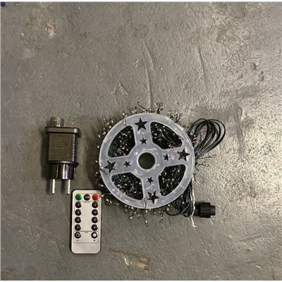 Гирлянда нить МИШУРА, хвойная лапа, (провод ЗЕЛЕНЫЙ) с ПУЛЬТОМ, свечение теплое - желтое