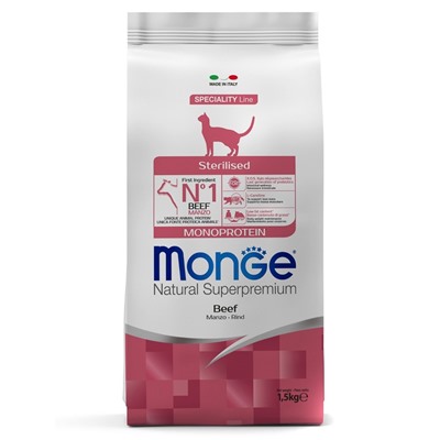 Сухой корм Monge Cat Speciality Line Monoprotein Sterilised для кошек, говядина, 1.5 кг