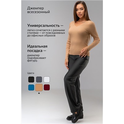 Женский джемпер в рубчик с V-вырезом Happyfox