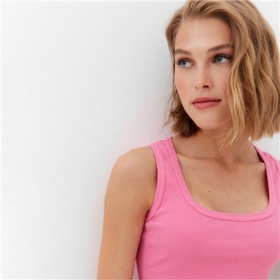 Топ женский в рубчик MINAKU: Basic line, ярко-розовый, размер 46