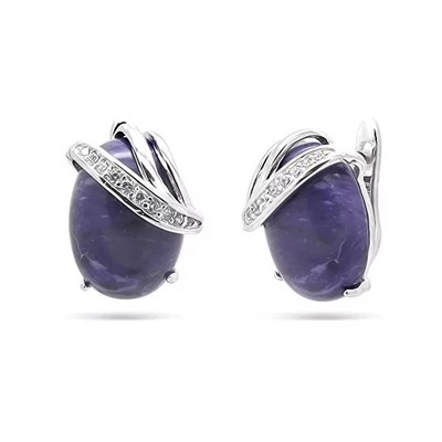 Серьги из серебра чароит, МЦВ064