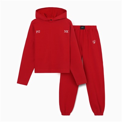 Костюм женский (толстовка, брюки) MIST Punk с вышивкой, размер 40-42, красный