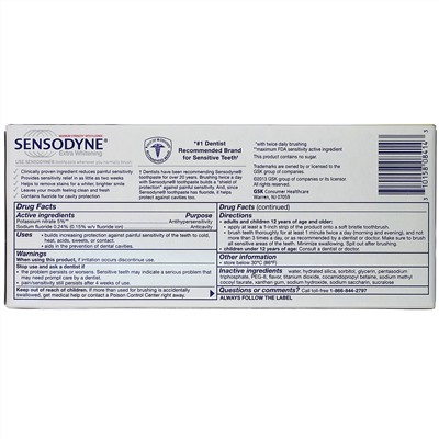Sensodyne, Extra Whitening Toothpaste with Fluoride, Twin Pack, 2 Tubes, 4 oz (113 g) Each