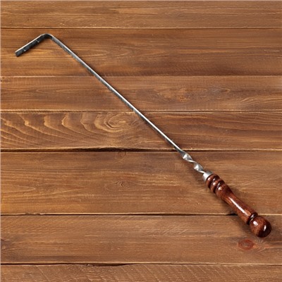 Кочерга узбекская с деревянной ручкой «Фигурная», рабочая длина - 45 см, ширина - 12 мм, толщина - 2.5 мм, с узором