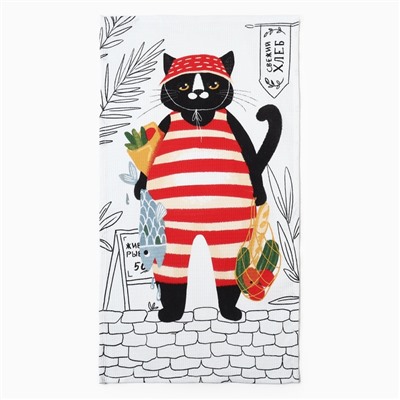 Набор кухонных полотенец Доляна «Котик на кухне» 35×60 см-2 шт., 100% хл