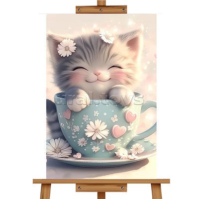 Мозаика алмазная "Котёнок в чашке" 20*30см