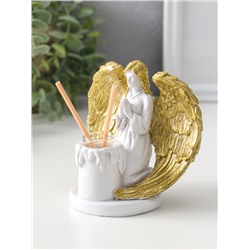 Аромадиффузор для эфирных масел с палочками «Ангел со свечой», полистоун, белый с золотом, 7.5×12×11 см