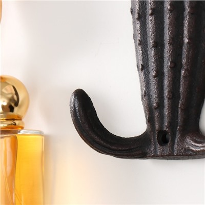 Крючки декоративные чугун «Кактус», ключница настенная, панно, 18×10.5×3.2 см