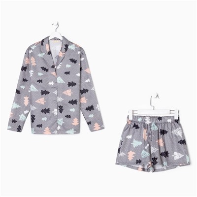 Пижама (рубашка, шорты) женская KAFTAN «Елки», размер 48-50