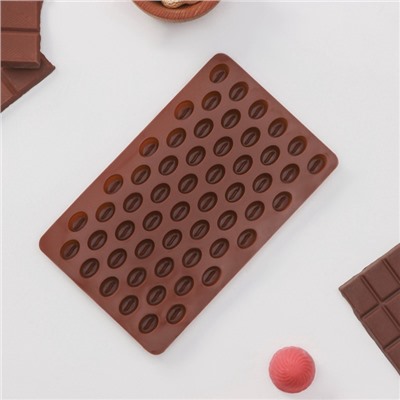 Форма для мармелада Доляна «Кофейные бобы», силикон, 18.5×11×1 см, 55 ячеек (1.6×1.2 см), коричневая