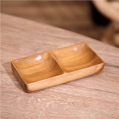 Соусница двойная, 14×7×2 см, тиковое дерево